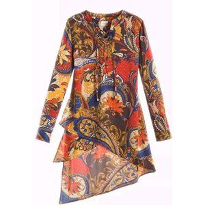 Chicos Vintage Bohemian Baroque Paisley Peasant Asymmetrical Tunic Top XXL SZ 4